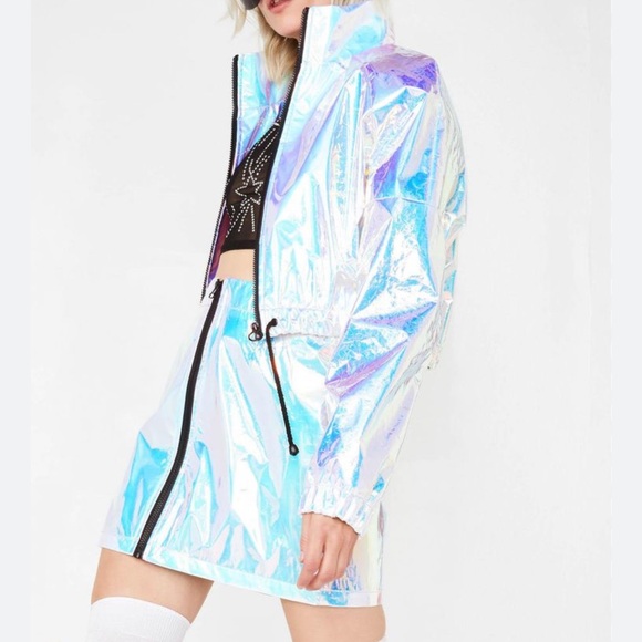 JADED LONDON DOLLS KILL CROPPED HOLOGRAPHIC JACKET AND SKIRT SET SMALL - Picture 2 of 10